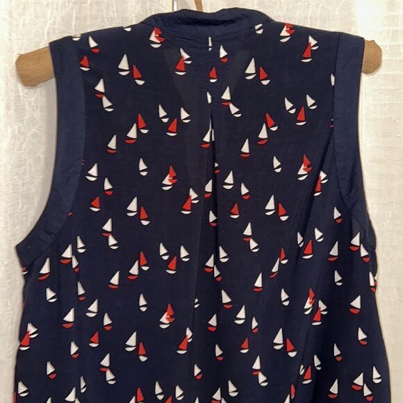 Tommy Hilfiger L Navy Red White Sleeveless V-Neck Button Front Nautical Blouse - Picture 4 of 9